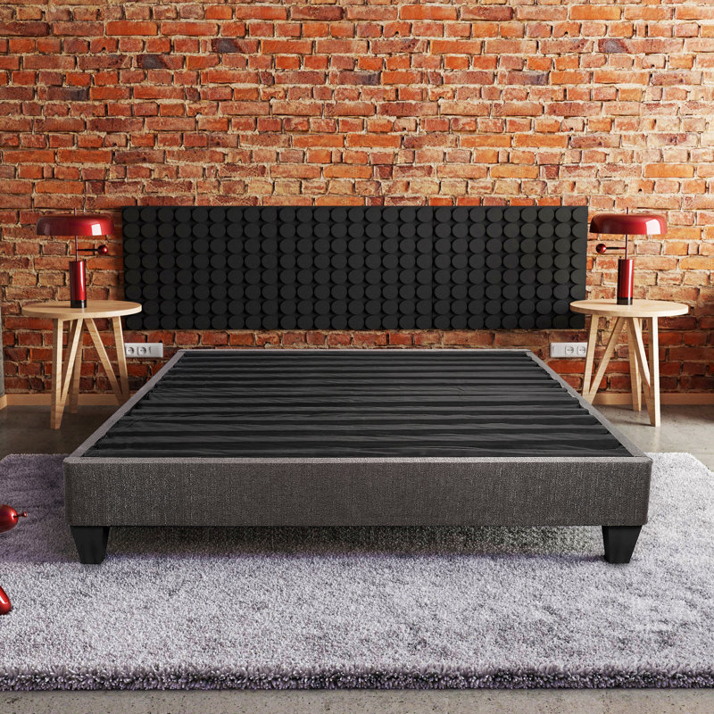 Contemporain 14 po Base de matelas plateforme, base de lit rembourrée, gris foncé, Très grand