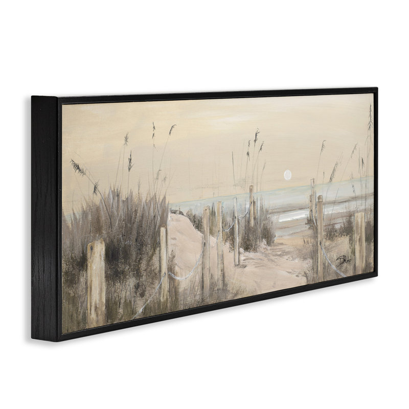 White Moon Over Ocean Black Framed Giclee Art by Patricia Pinto, Midnight Black Framed Giclee, 13" H x 30" W