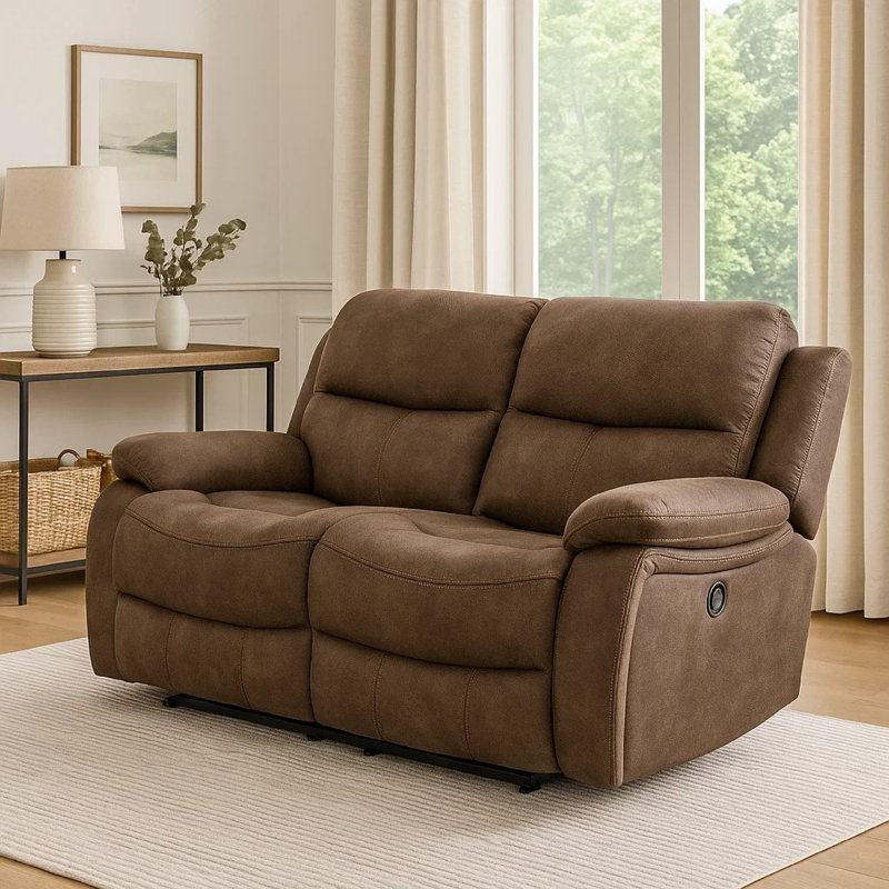 Causeuse inclinable manuelle Heny, assise en tissu brun, 68 pouces sans affaissement