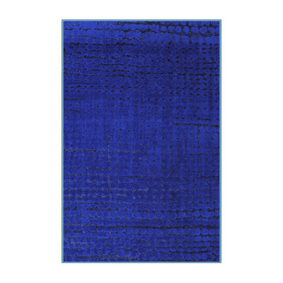 Tapis bleu en laine / polyester géométrique tissé à la machine 6 pi x 9 pi