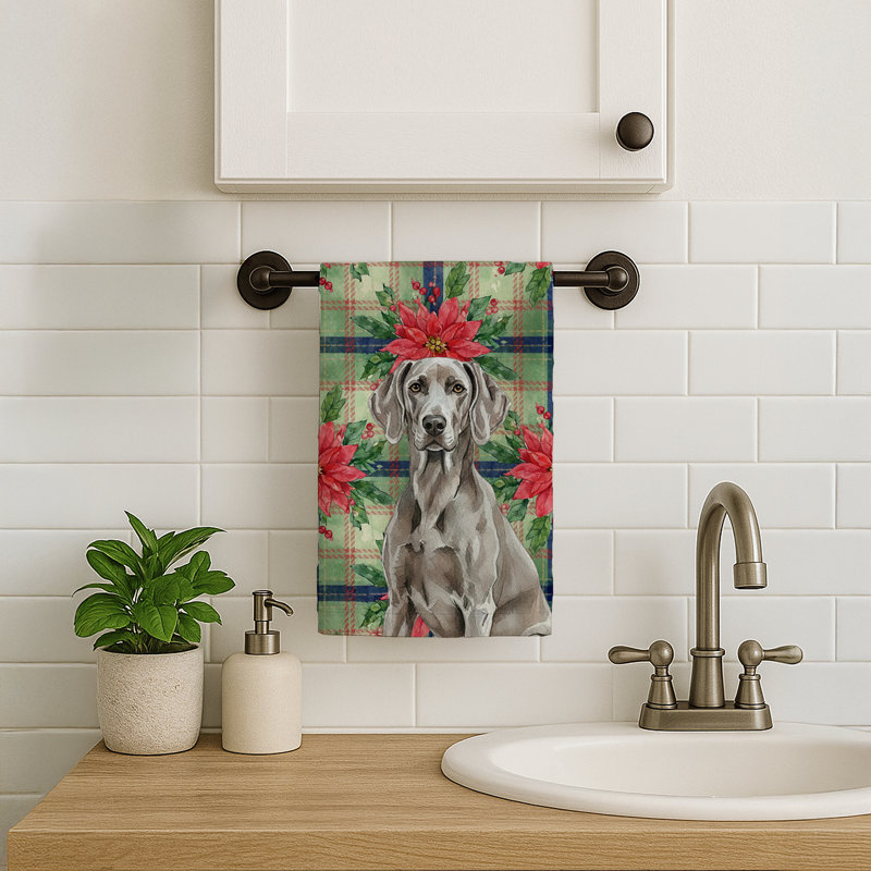 Weimaraner Christmas PoinsettIas Kitchen Towel, Gray Weimaraner
