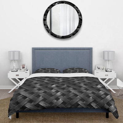 Ensemble de housse de couette noir Midcentury Basketweave II - Midcentury