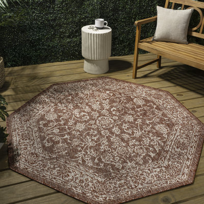 Leonora Bohemian Textured Weave Floral Red/Taupe Indoor/Outdoor Rug