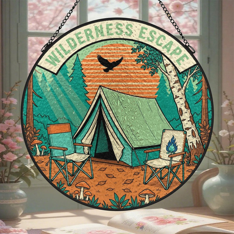 Panneau de vitrail de camping Wilderness, 3,5 x 3,5 po (9 x 9 cm)