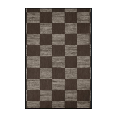 Machine Washable Checkered Brown Area Rug