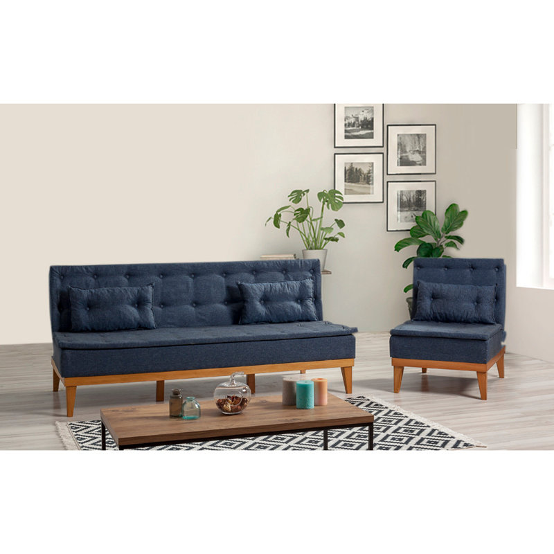 Ensemble de salon inclinable 2 pièces Auer, 100 % lin bleu foncé