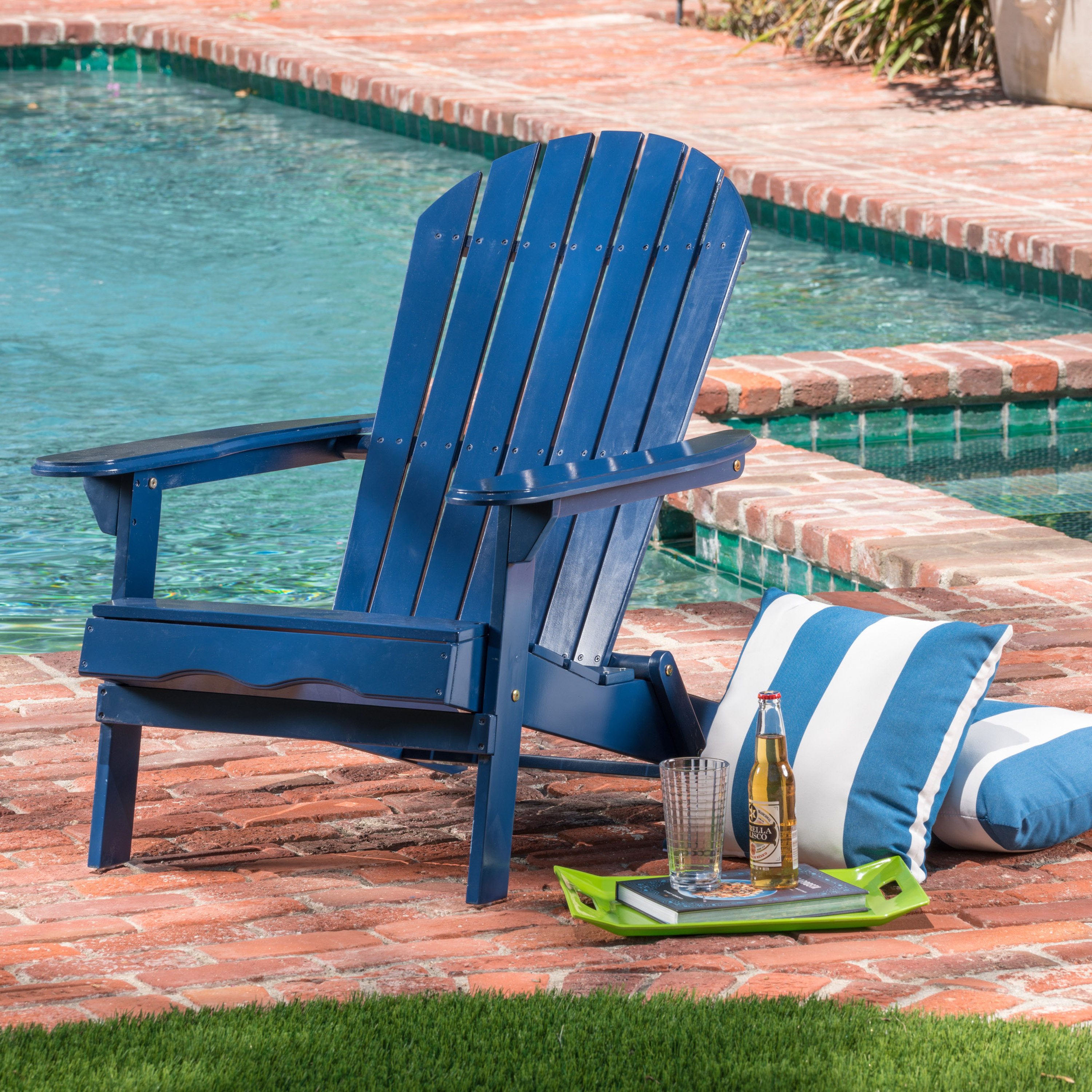 ZHUSI Folding Adjustable Adirondack Chair With Retractable Ottoman, Adirondack Chair With 2 Cup Holders, Outdoor Chairs For Porch Patio Lawn Balcony Weather Resistant (Black, 1 Pcs