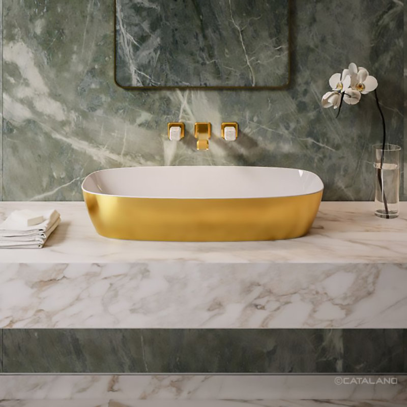 Gold And Silver 31.5'' L Bathroom Sink, White/Gold