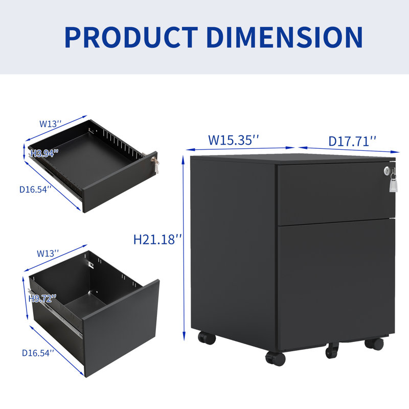 Black Steel File Cabinet With 2 Drawers And Lock, For Legal/letter/a4/f4, Home Office New Style, Drawer Lockable Cabinet, Fits Cool,