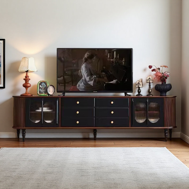 Meuble télé de style français rétro, H 25,2 po x L 94,49 po x l 15,75 po, Noir / brun