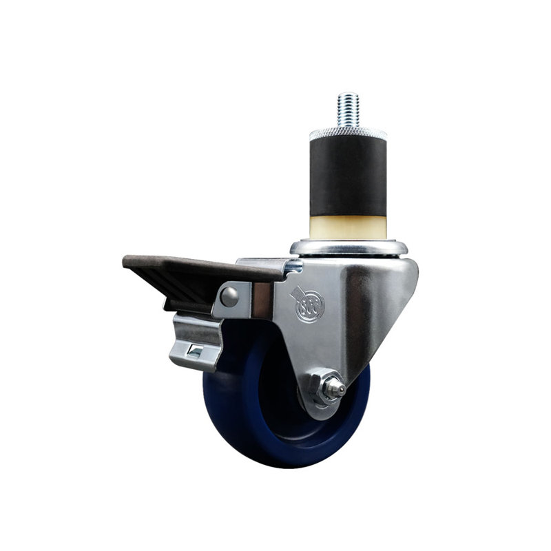 3 Inch Solid Poly Swivel 1-7/8 Inch Expanding Stem Caster with Brake SCC