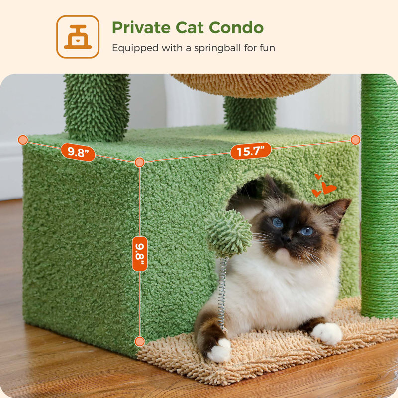 Green and Beige Multi-Level Cat Tower with Hammock and Condo