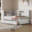 Lit de jour simple en bois avec tablettes de rangement, USB et lit gigogne, blanc