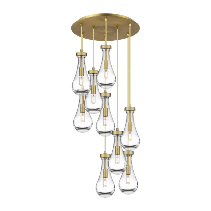 Luminaire suspendu à 9 lumières Rameriz, Transparent, Nickel satiné brossé
