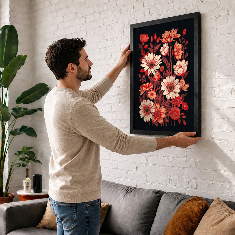 Garden At Dusk Botanical - Print, A2 - 59.4 x 42.0 cm, Walnut