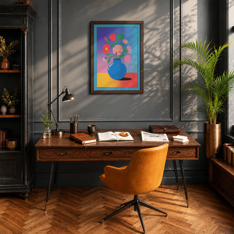 Blooms and Colour Modern - Framed Print, A2 - 59.4 x 42.0 cm, Walnut