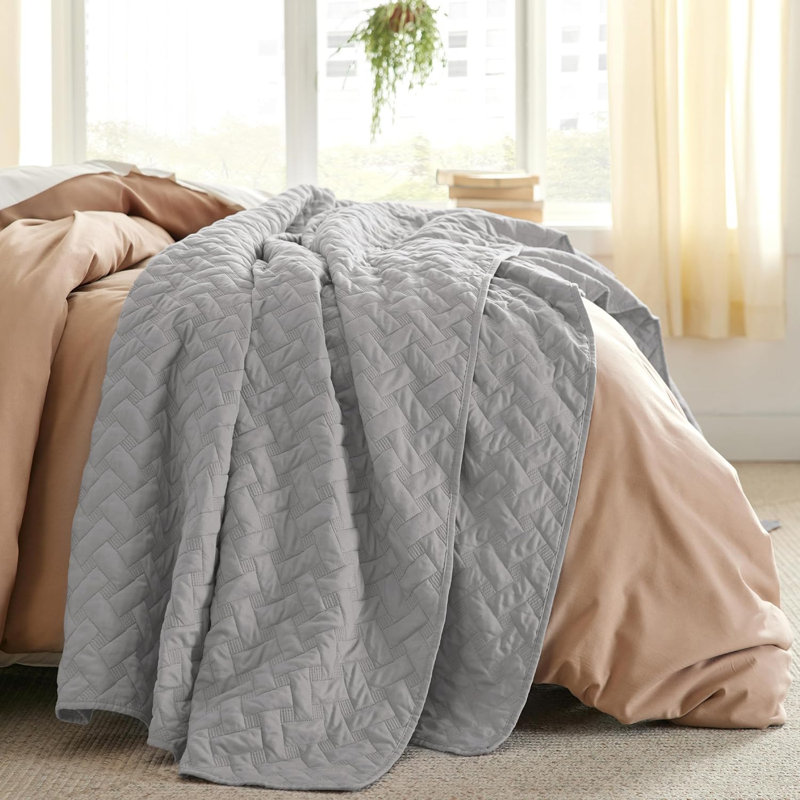 Bedsure Twin/Twin XL Lightweight Quilted Blanket - Breathable Basket Weave Quilt for Dorm Room & Home - AC-Friendly Summer Bedding for Bed & Sofa - Glacier Gray-Soft Gift for Women & College Students, All Seasons