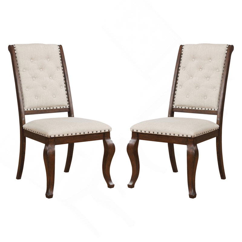 Ensemble de 2 chaises de salle à manger rembourrées en tissu crème, orge java, Marron foncé