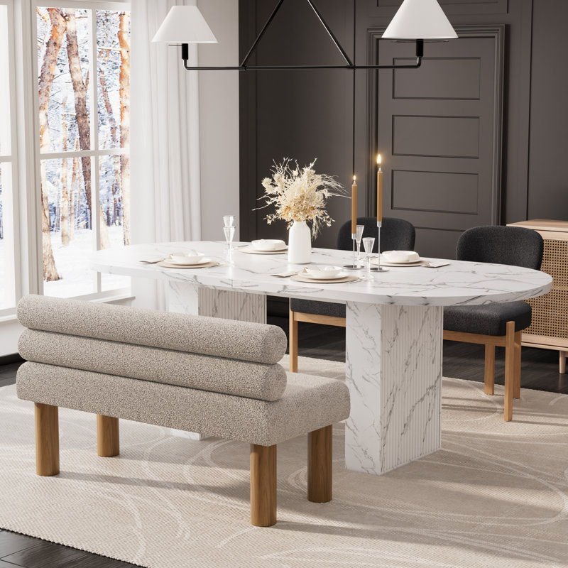 Ensemble de table de salle à manger Lavisha, 4 Pieces: Table, 2 Chairs, Bench, White, Black
