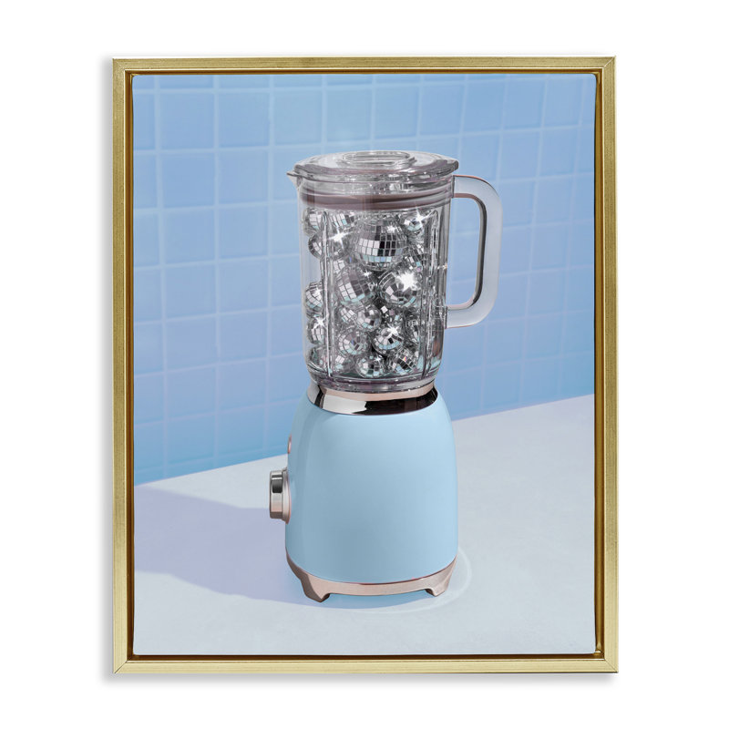 Cadre flottant bleu rétro Disco Blender, design par Lish Creative, H 31 po x l 25 po, Cadre flottant métallique doré