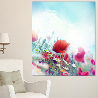 " Red Poppies On Blue Background "