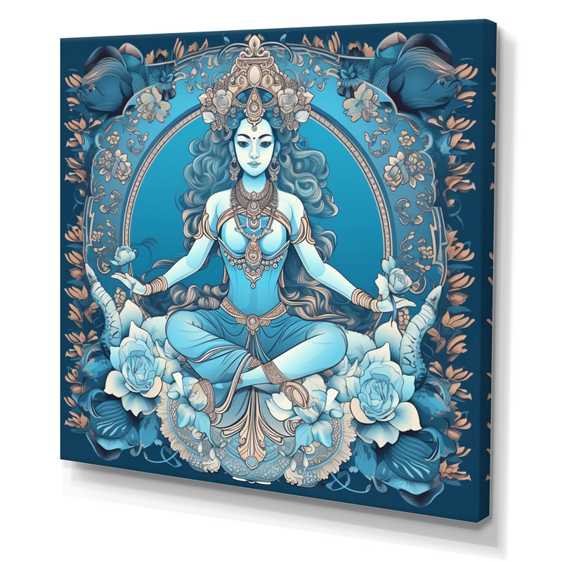 Divine Déesse Yogini en bleu sur toile, H 16 po x l 16 po x P 1 po, Toile tendue