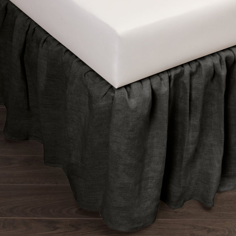 Basillo Linen Bed Skirt, Asphalt, Queen, Black, Queen