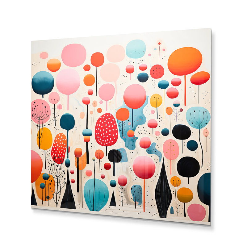 Motif ludique rose du milieu du siècle I - impression de style Mid-Century sur métal, H 29 po x l 29 po x P 1 po