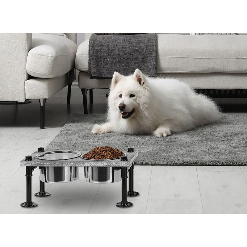 Anti-Skid Elevated Feeder, Gray, Large (7.87")