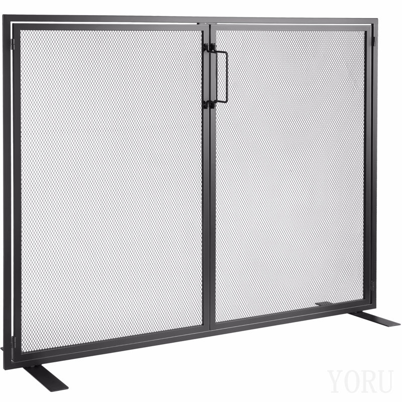 Pare-étincelles à panneau unique avec porte, en maille de fer robuste, 99 cm (L) x 78 cm (H), installation facile, grille de protection autoportante pour salon et décoration intérieure moderne.