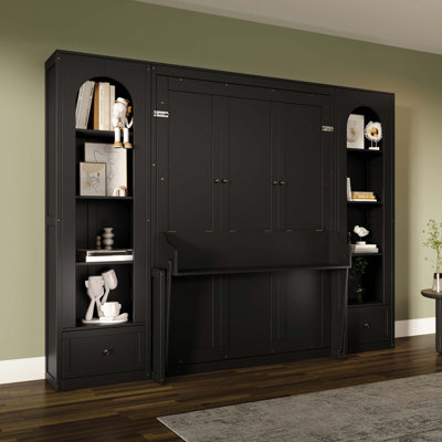 Space-Saving Murphy Platform Bed with LED Storage and Ample Shelving
