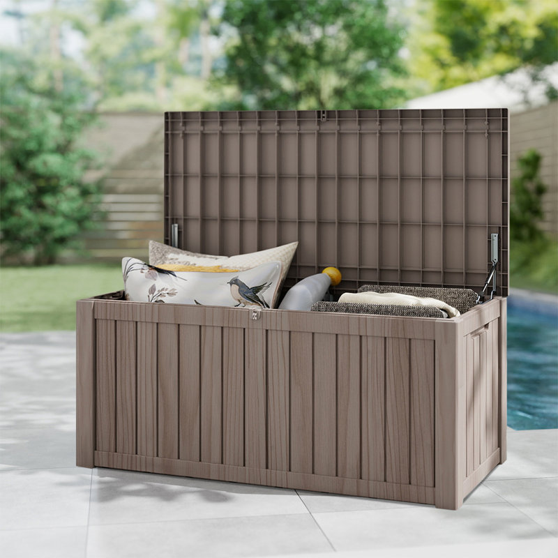 120 Gallon Deck Box, Lockable Patio Storage Box For Furniture, Garden Tools And Tools Storage - Brown, Brown