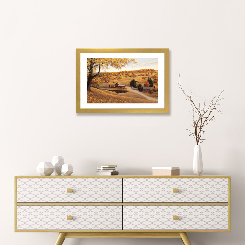 «Vermont Farm», reproduction de photo, H 16 po x l 24 po x P 1 po, Papier doré