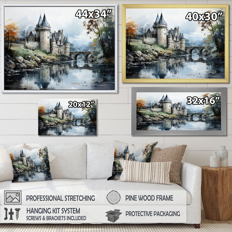 Marlus " French Misty Morning In The I ", 34" H x 44" W x 1.5" D, Gold Single Picture Framed