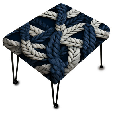 Coastal Rope Motifs White And Blue - Coastal Rectangle Ottoman