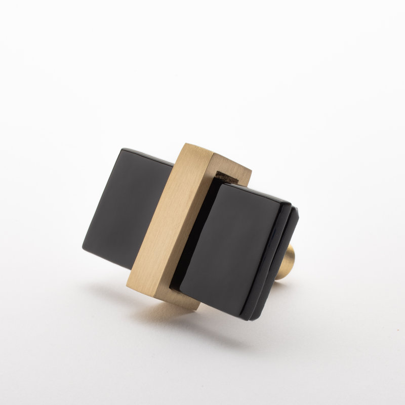 2” Length Rectangle Knob, Satin Brass/Black