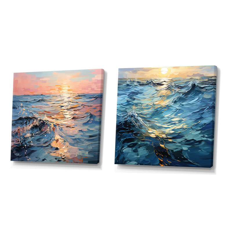 Sunset Tranquil Ripples - Sunset Collage, H 16 po x l 33 po, Toile tendue
