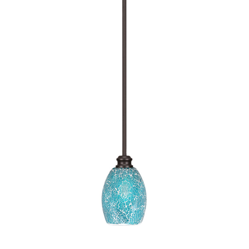 Mini-luminaire suspendu à tige avec verre de fusion turquoise 5 po Edge, Espresso