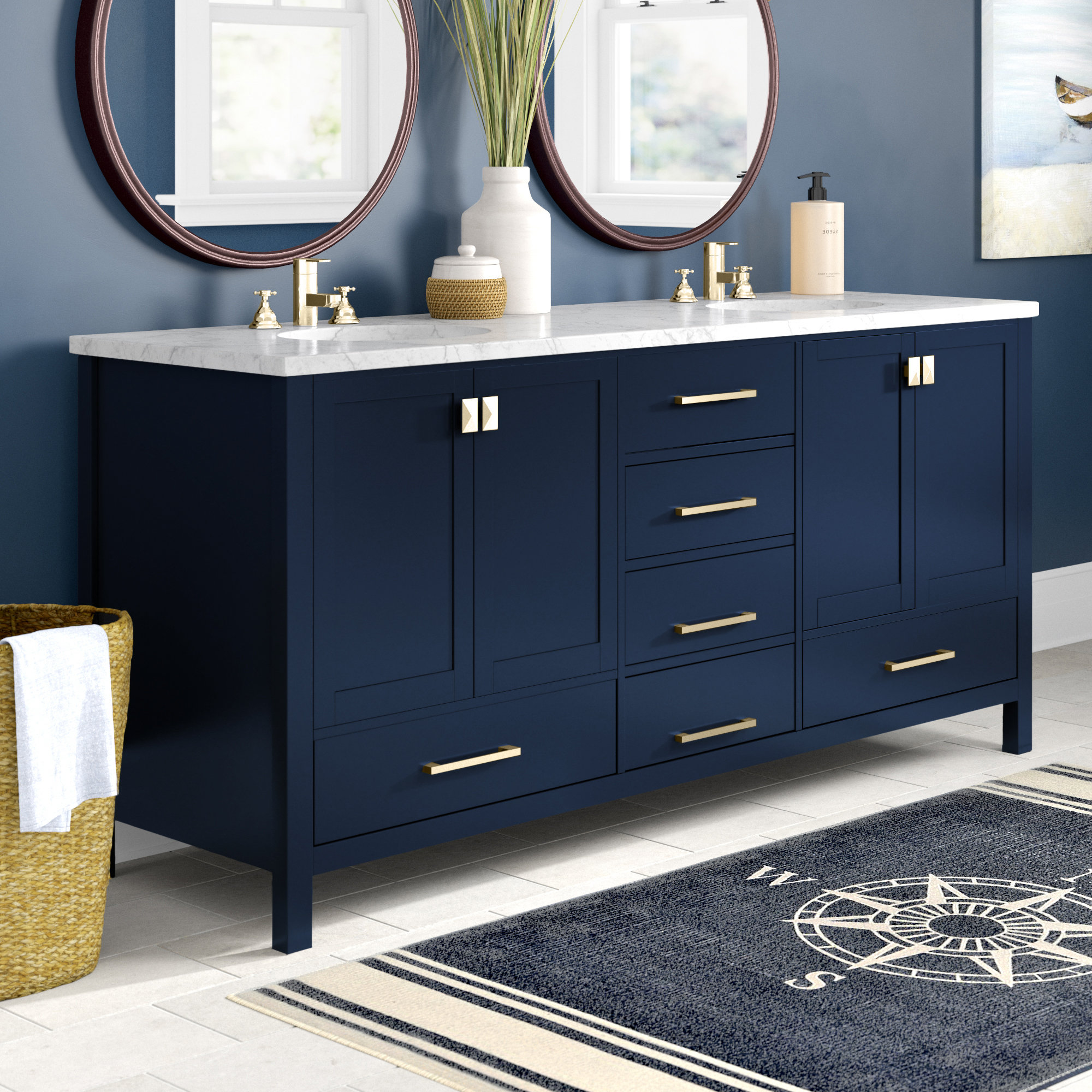 Broadview 72'' Double Bathroom Vanity with Engineered Marble Top
