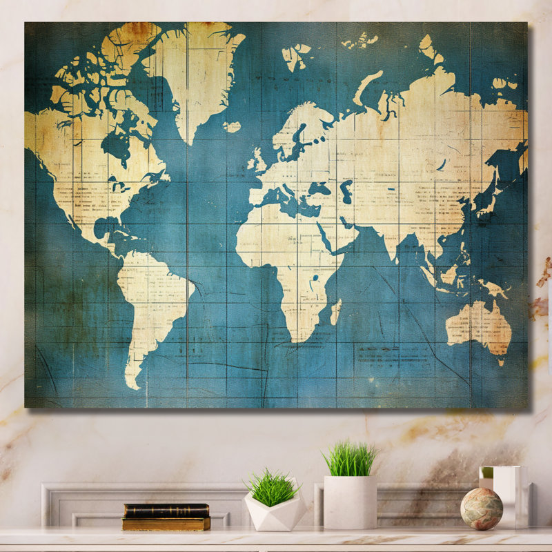 Ancienne carte du monde VI, reproduction d'art sur toile, Toile tendue, H 16 po x l 32 po x P 1 po