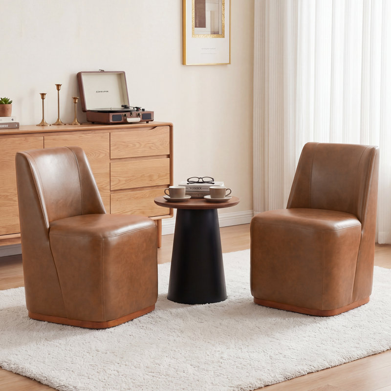 Fauteuil pivotant en cuir véritable, Cognac