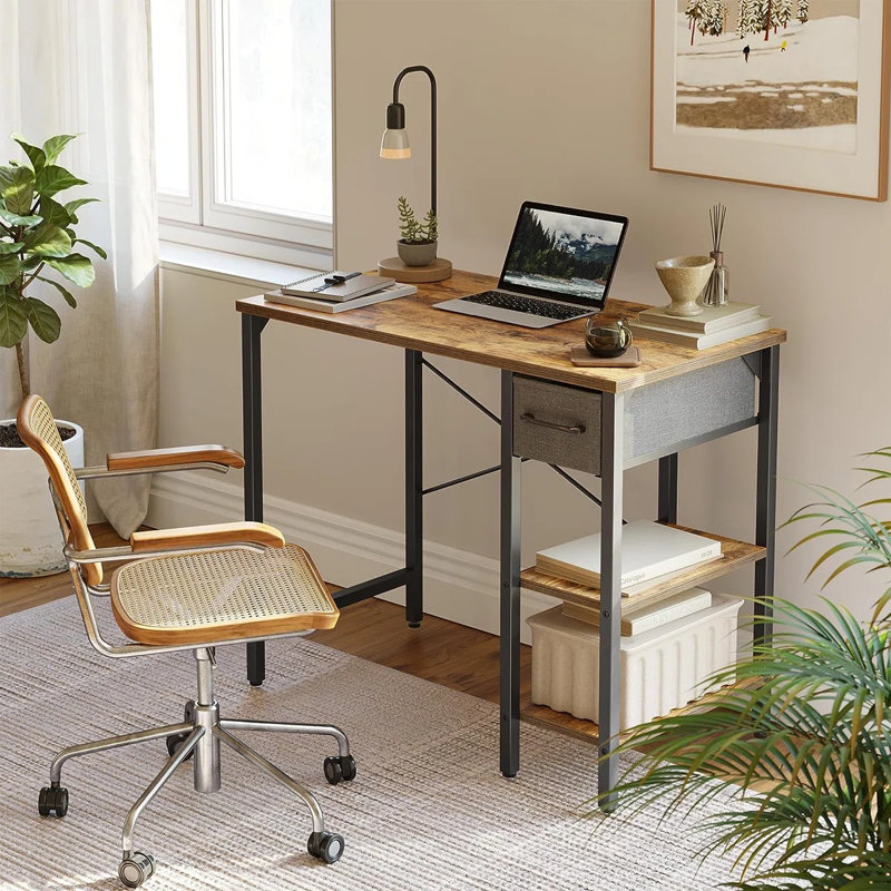 Shellcove 35'' W Rectangle Writing Desk, Rustic Brown/Black
