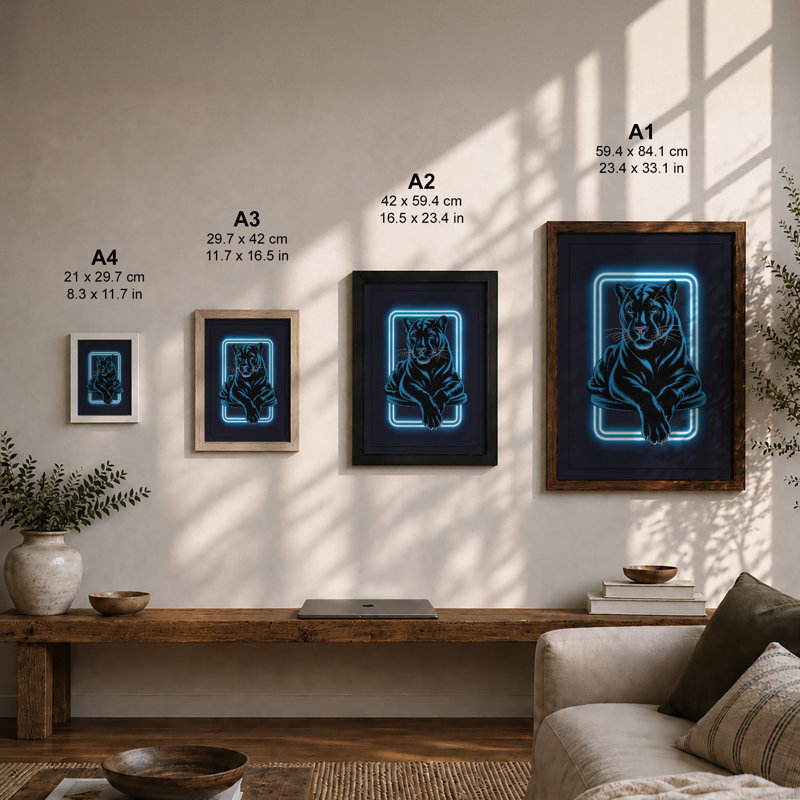 Neon Tiger Modern - Framed Print, A4 - 29.7 x 21.0 cm, White