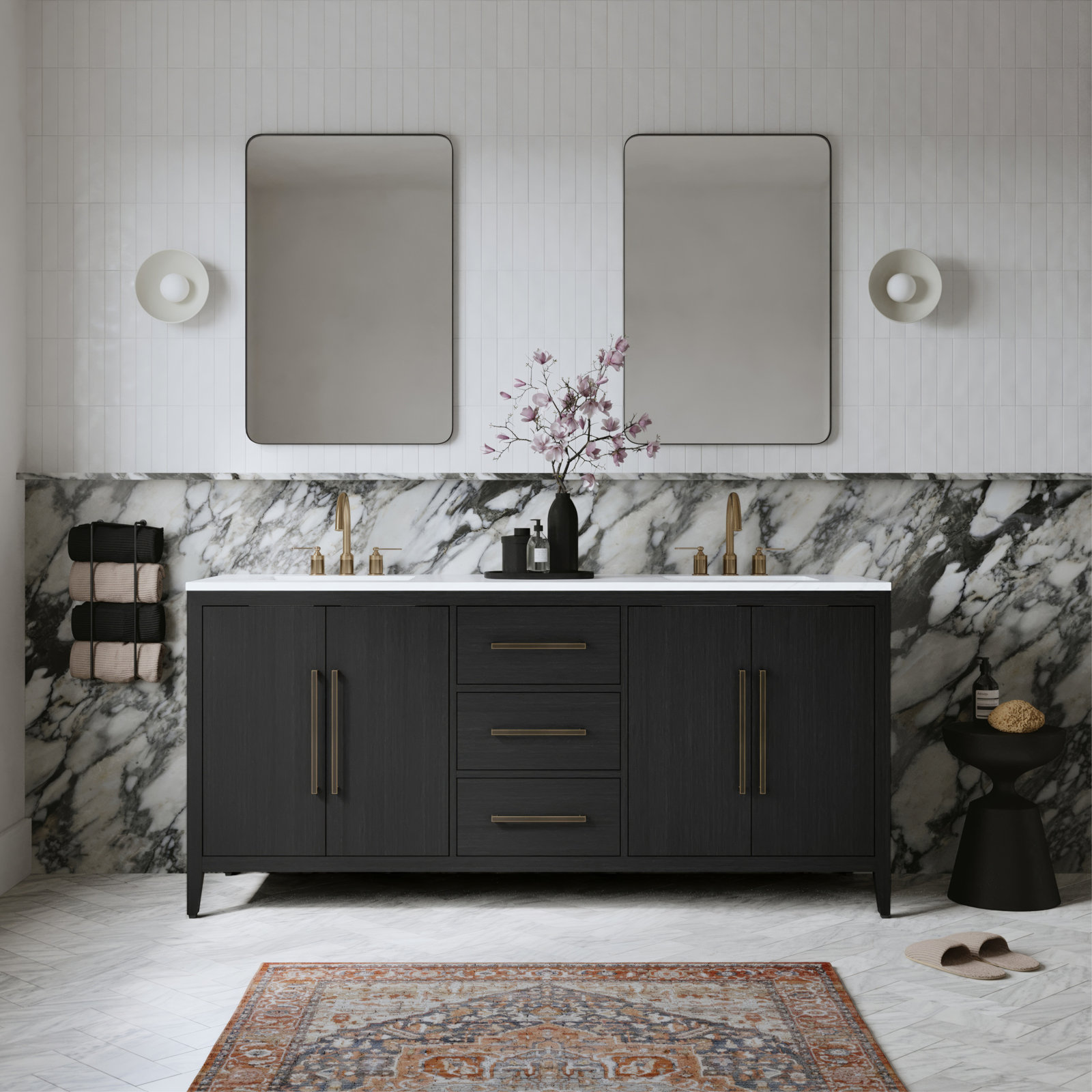 Alsup 72" Oak Double Bathroom Vanity, Dark Weathered Oak