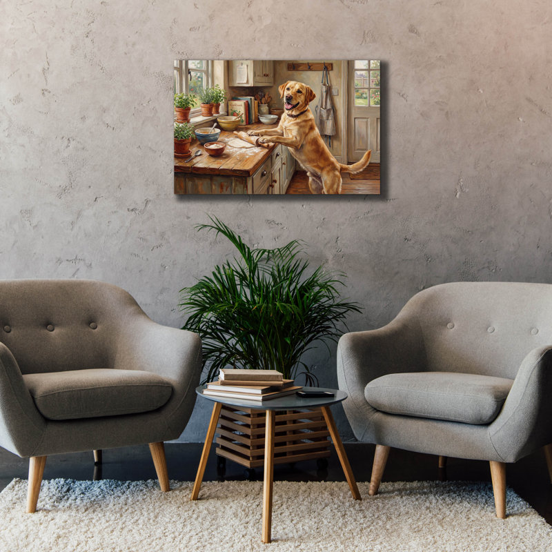  «Labrador Retriever In The Kitchen» par Rich Monet, art mural sur toile, 26 po x 18 po, H 26 po x l 40 po