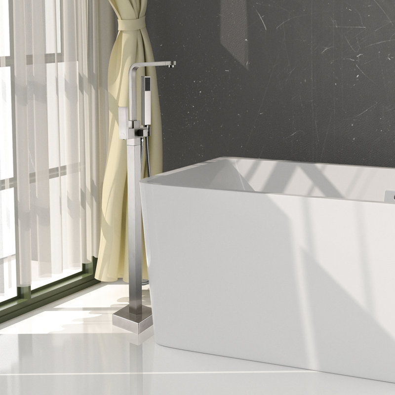 Brushed Nickel Freestanding Bathtub Faucet With Hand Shower, Constructed From Strong Metal For A Luxury Bathing Enjoyment , Built Solid Long-lasting Bath