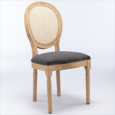 Antique Rattan Back Dining Chair with Solid Wood Frame, Set of 2