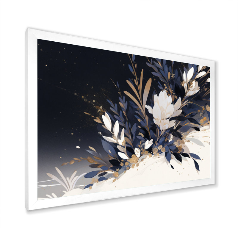 Herbes bleues et or bleues II, Cadre photo blanc, H 24 po x l 32 po x P 1 po