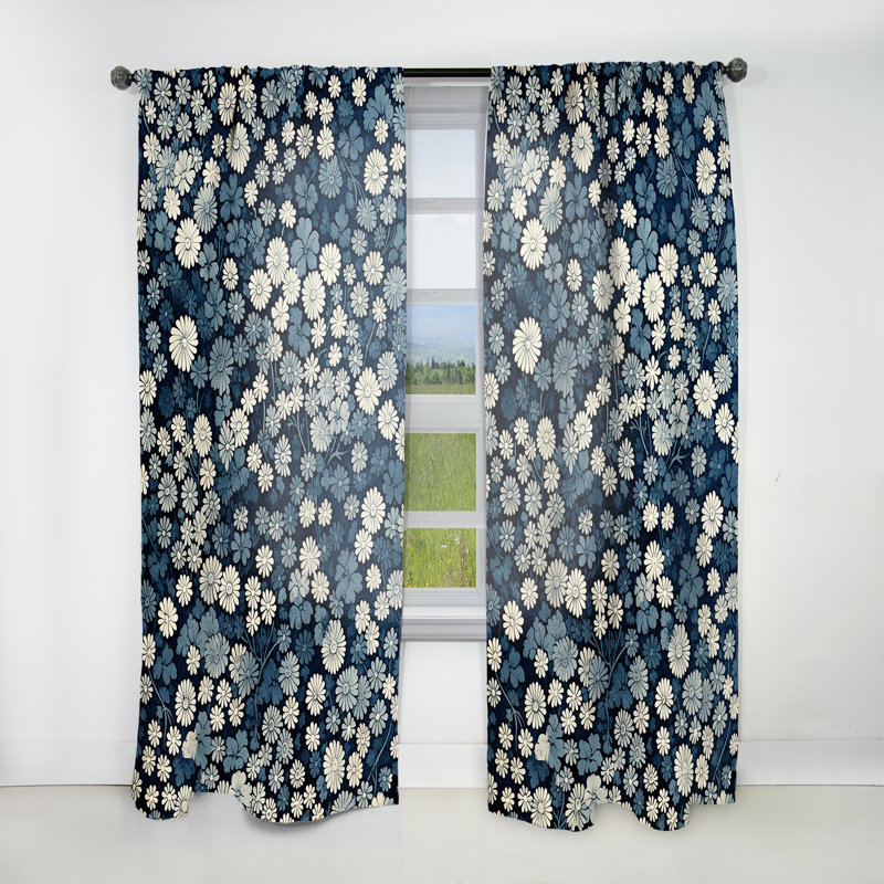Rideau en velours bleu et blanc Sloane, L 52 po x L 120 po