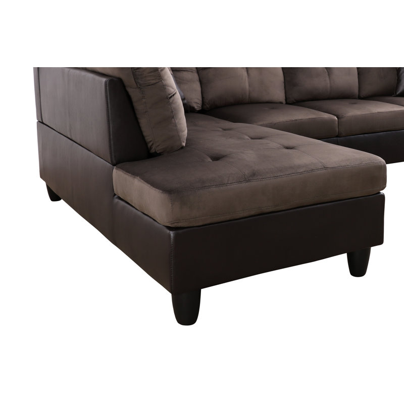 Kaneisha Upholstered L-Shaped Sectional, Espresso Microfiber, Left Hand Facing